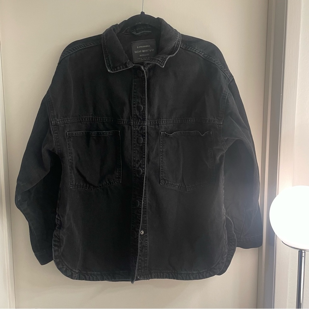 Stradivarius washed black Shirt Jacket